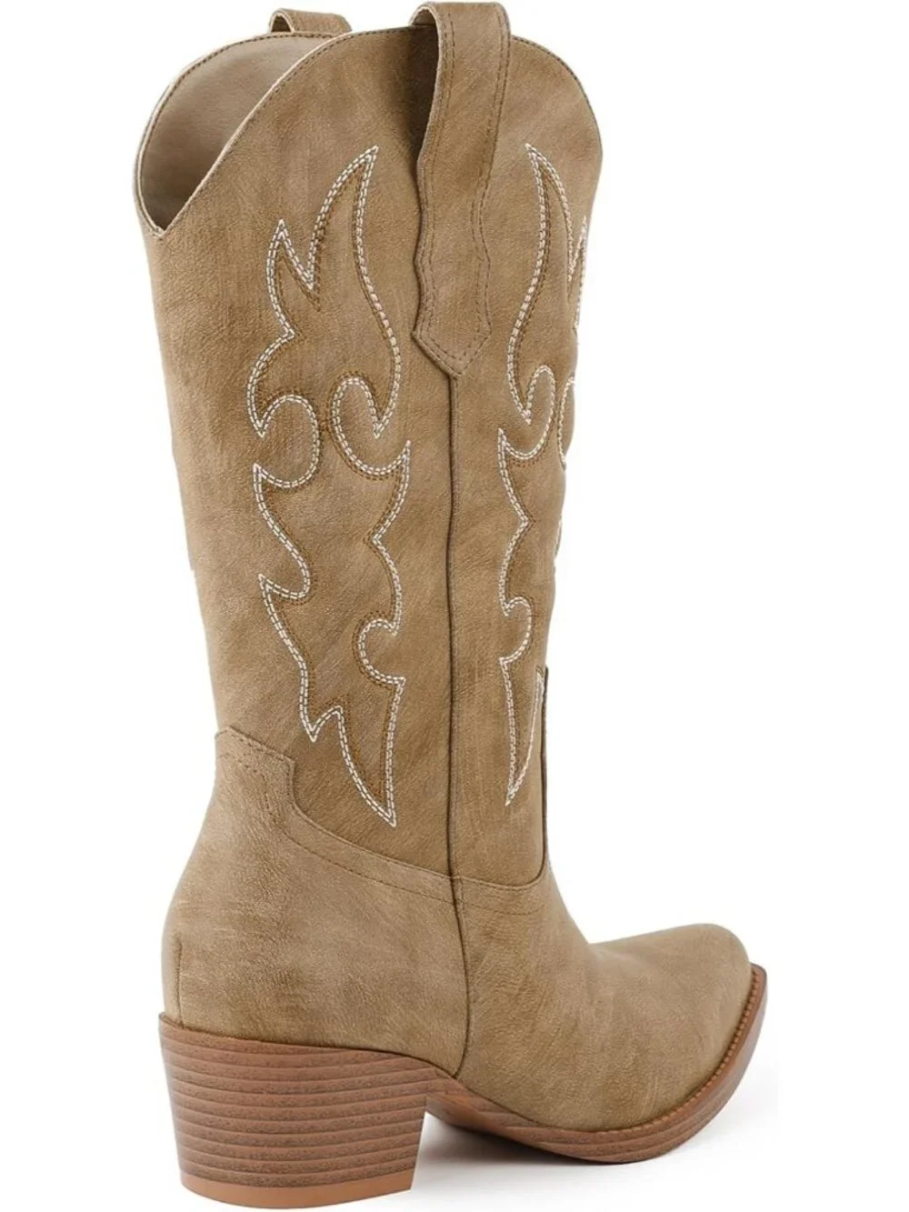 Women's Camel Cowboy Boots, Mid Calf Western Pull On Cowgirl Boots - Picture 5 of 7